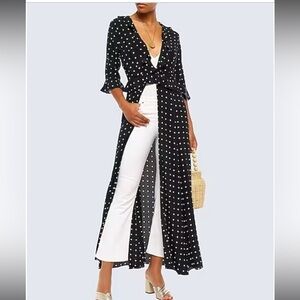 We Are Leone Ruby Ruffle Black Polka Dot 100% Silk Maxi Cardigan XS/S